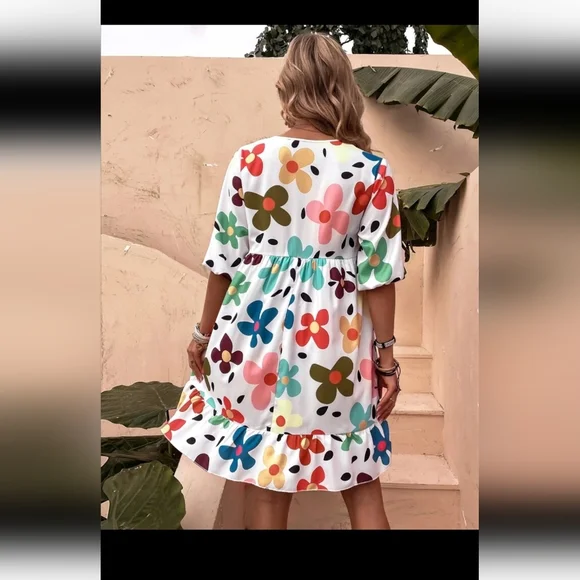 Floral Smock Dress size 8/10 - Picture 2 of 2